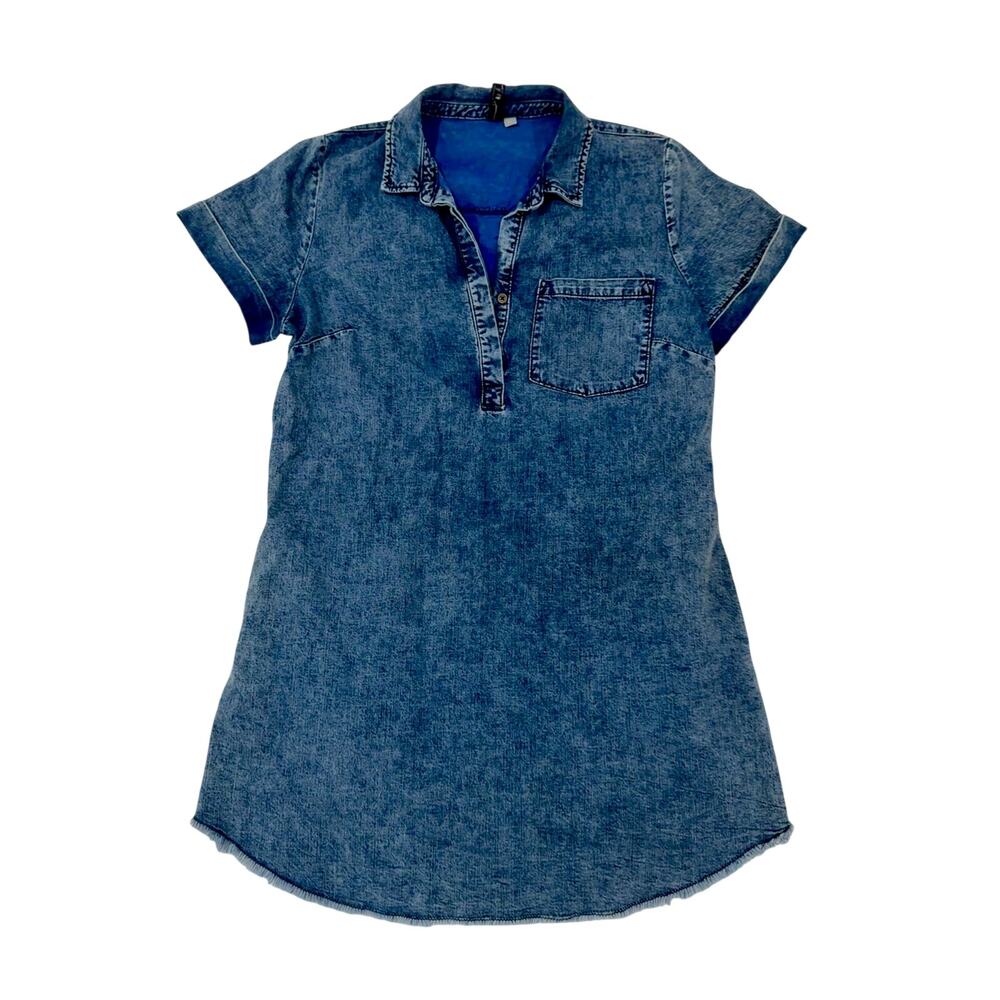 KUT Denim Shirt Dress Women's Large Blue Cotton Linen Raw Hem Festival Western - Picture 2 of 15